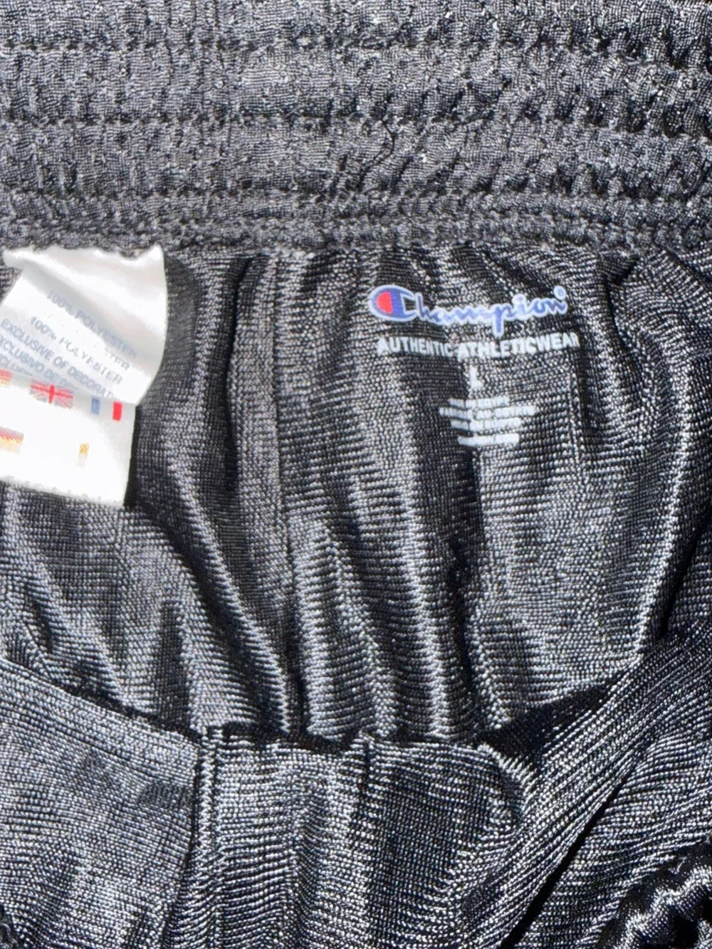 Champion Black Mesh Shorts with Red, Blue and White Side Stripes